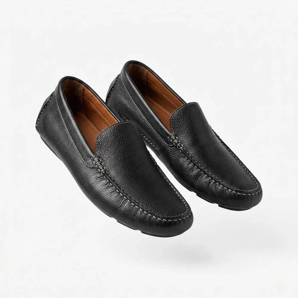 Johnston & Murphy J&M Flex Mens Black Tumbled Leather Driving Loafers Shoes 9.5
